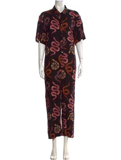 Pre-owned Farm Rio Animal Print Jumpsuit In Black