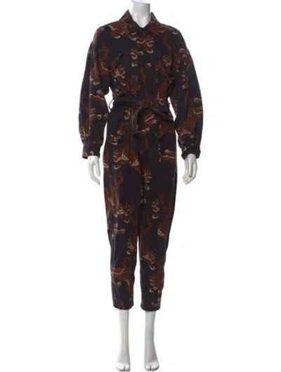 Pre-owned Farm Rio Animal Print Jumpsuit In Black