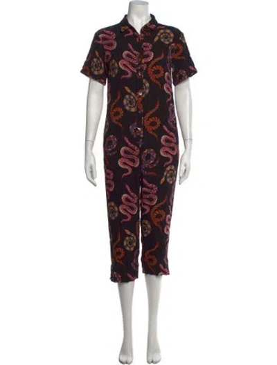 Pre-owned Farm Rio Animal Print Jumpsuit In Black/blue/pink