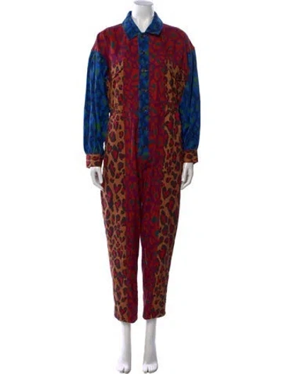 Pre-owned Farm Rio Animal Print Jumpsuit In Red