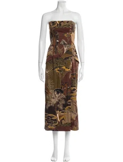 Pre-owned Farm Rio Animal Print Long Dress In Brown