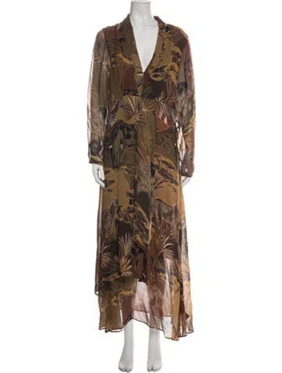 Pre-owned Farm Rio Animal Print Long Dress In Brown