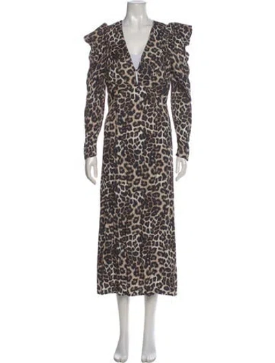 Pre-owned Farm Rio Animal Print Long Dress In Neutral