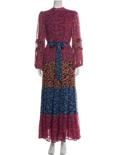 Pre-owned Farm Rio Animal Print Long Dress In Red