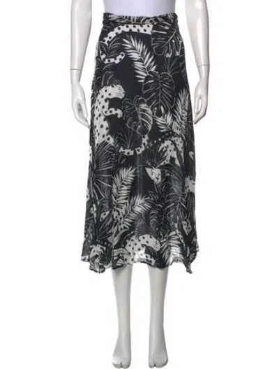Pre-owned Farm Rio Animal Print Long Skirt In Black