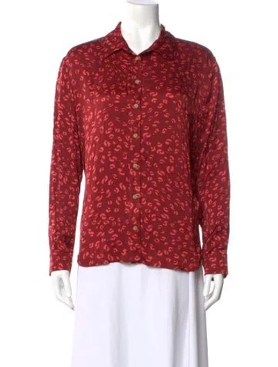 Pre-owned Farm Rio Animal Print Long Sleeve Blouse W/ Tags In Red