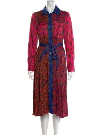 Pre-owned Farm Rio Animal Print Midi Length Dress In Blue