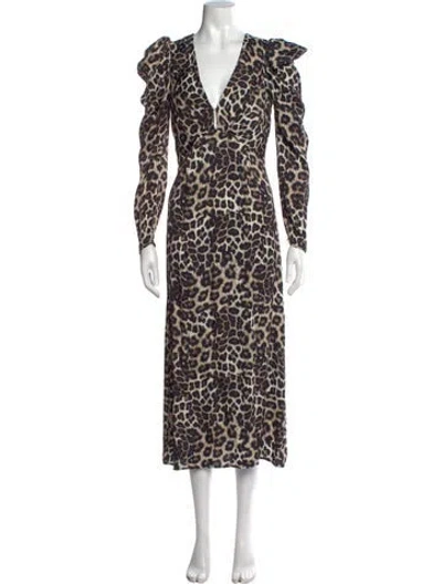 Pre-owned Farm Rio Animal Print Midi Length Dress In Multi