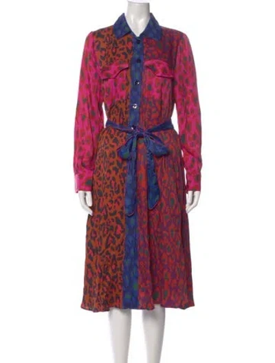 Pre-owned Farm Rio Animal Print Midi Length Dress In Pink