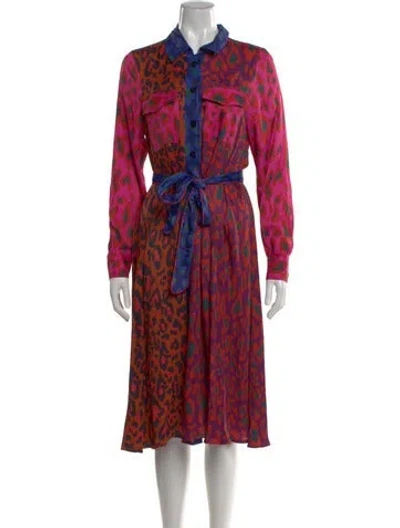 Pre-owned Farm Rio Animal Print Midi Length Dress In Pink