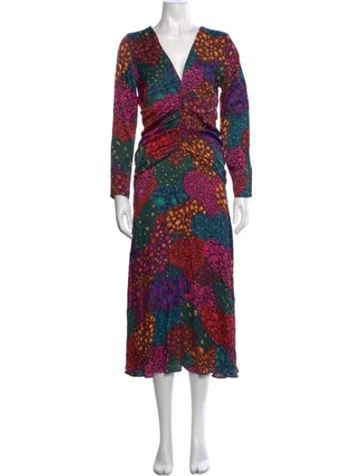 Pre-owned Farm Rio Animal Print Midi Length Dress In Pink