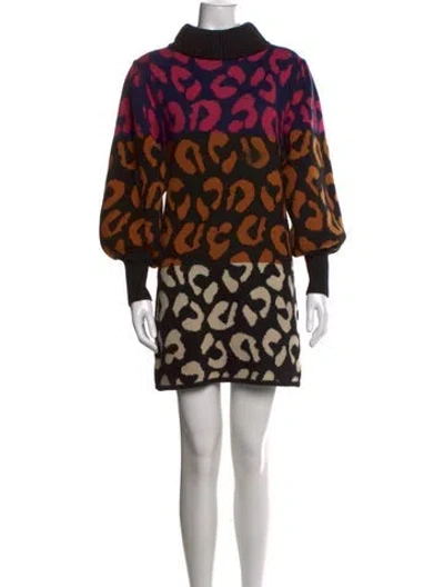 Pre-owned Farm Rio Animal Print Mini Dress In Black