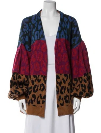 Pre-owned Farm Rio Animal Print Open Front Sweater In Brown/red