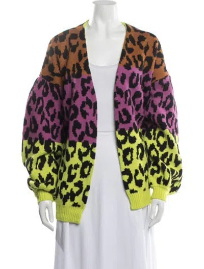 Pre-owned Farm Rio Animal Print Open Front Sweater In Purple