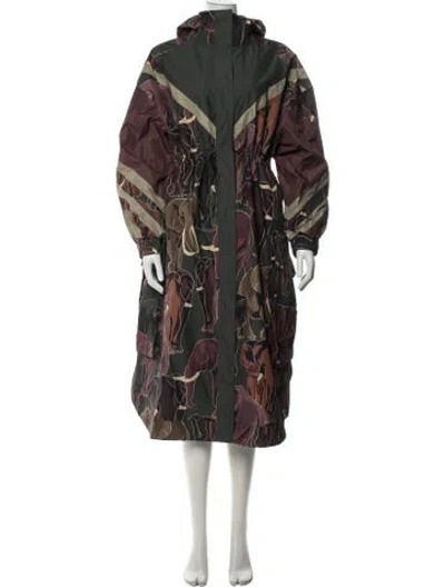 Pre-owned Farm Rio Animal Print Parka In Green