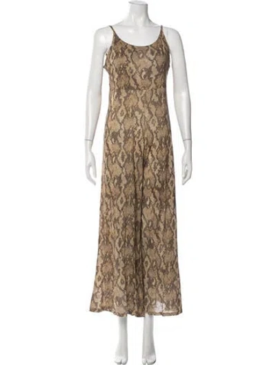 Pre-owned Farm Rio Animal Print Scoop Neck Jumpsuit In Multi