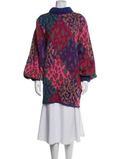 Pre-owned Farm Rio Animal Print Turtleneck Sweater In Multicolor
