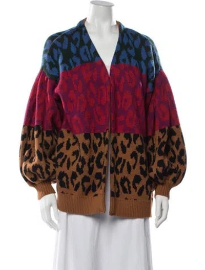 Pre-owned Farm Rio Animal Print V-neck Sweater In Blue