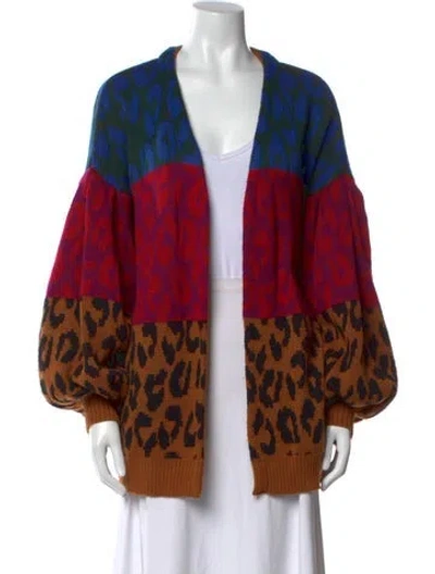 Pre-owned Farm Rio Animal Print V-neck Sweater In Brown