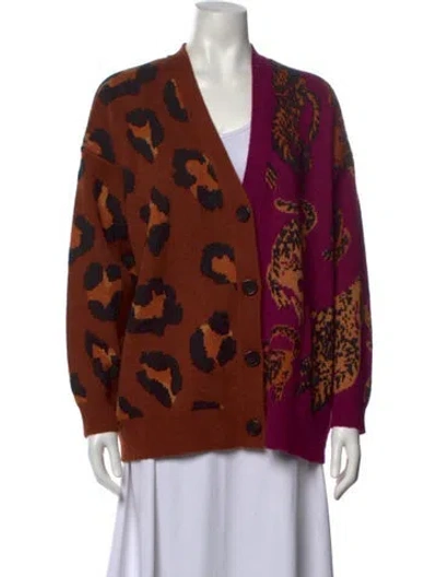 Pre-owned Farm Rio Animal Print V-neck Sweater In Brown/purple