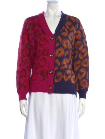 Pre-owned Farm Rio Animal Print V-neck Sweater In Multicolor