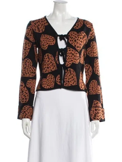 Pre-owned Farm Rio Animal Print V-neck Sweater In Multicolor