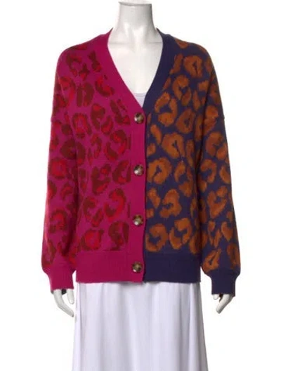 Pre-owned Farm Rio Animal Print V-neck Sweater In Pink