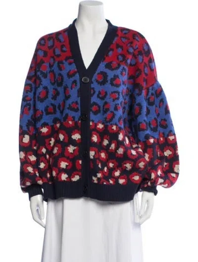 Pre-owned Farm Rio Animal Print V-neck Sweater In Red
