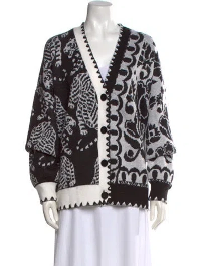 Pre-owned Farm Rio Animal Print V-neck Sweater W/ Tags In Black