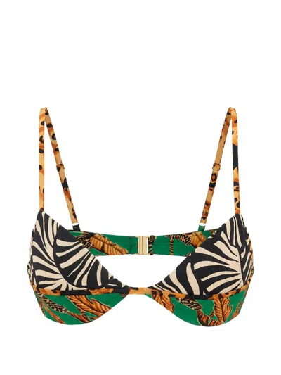 Farm Rio Animal-print Padded Bikini Top In Green
