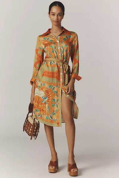 Farm Rio Anthropologie X  Belted Shirt Dress In Multi