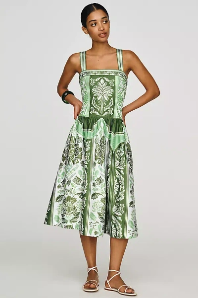 Farm Rio Anthropologie X  Cotton A-line Midi Dress In Green