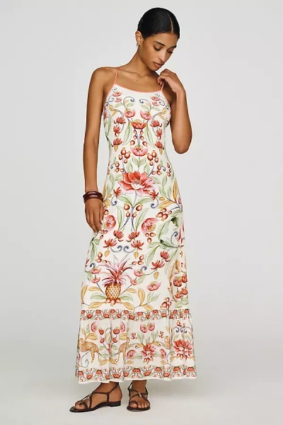 Farm Rio Anthropologie X  Printed Strappy Maxi Dress In White