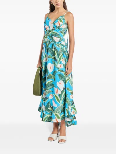 Farm Rio Anthurium Garden Maxi Dress In Blue In Multi