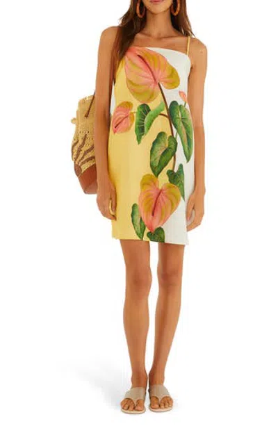 Farm Rio Anthurium Golden Linen Shift Minidress In Yellow