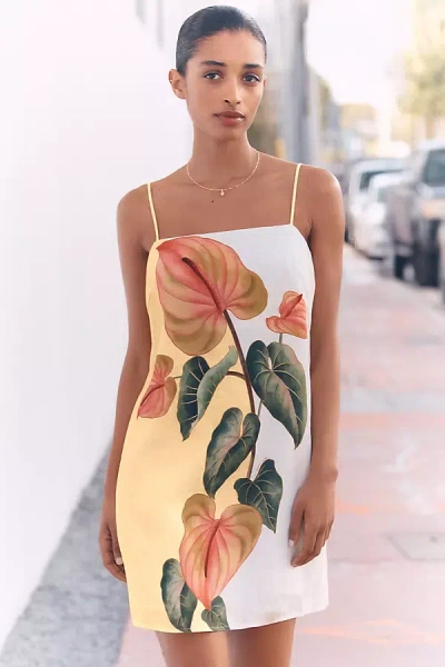 Farm Rio Anthurium Linen Mini Dress In White