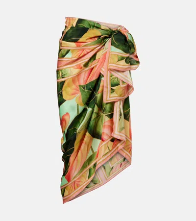Farm Rio Anturium Leaves Satin Beach Cover-up In Multi