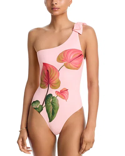 Farm Rio Anturium One-shoulder Tie Strap One-piece Swimsuit In Pink