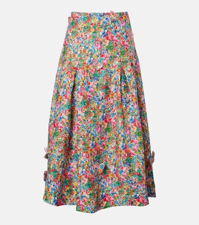 Farm Rio Appliqué Floral Linen Maxi Skirt In Multi