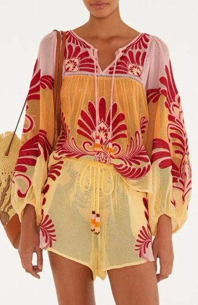 Farm Rio Arabesc Cover-up Shirt In Orange
