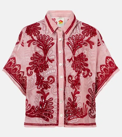 Farm Rio Arabesc Embroidered Cotton Shirt In Pink