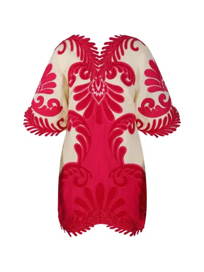 Farm Rio Arabesc-embroidered Mini Dress In Red