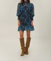 Farm Rio Arabesque Floral Pleated Dress In Blue