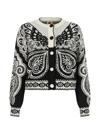 Farm Rio Arabesque Jacquard Cardigan In Black