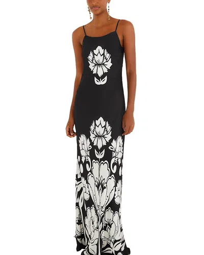 Farm Rio Floral Arabesque Maxi Slipdress In Black