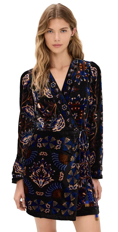 Farm Rio Arabesque Mix Scarves Black Wrap Mini Dress Arabesque Mix Scarves Black In Multi