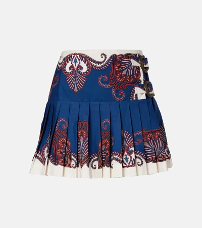 Farm Rio Arabesque Scarf Cotton Miniskirt In Blue