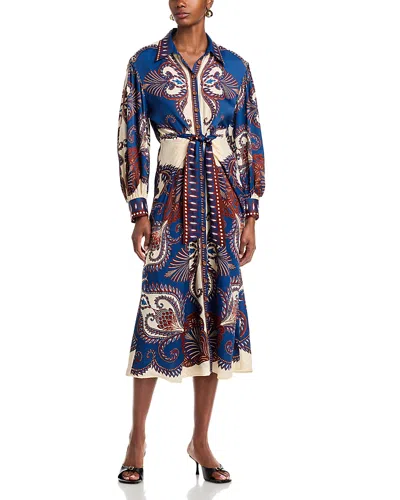 Farm Rio Blue Arabesque Scarf Lenzing Ecovero Viscose Midi Dress In Multi