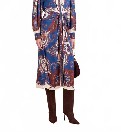 Farm Rio Arabesque Scarf Midi Dress In Blue In Animal Print