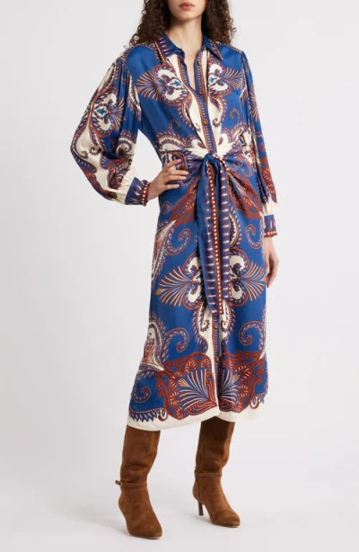 Farm Rio Blue Arabesque Scarf Lenzing Ecovero Viscose Midi Dress In Multi
